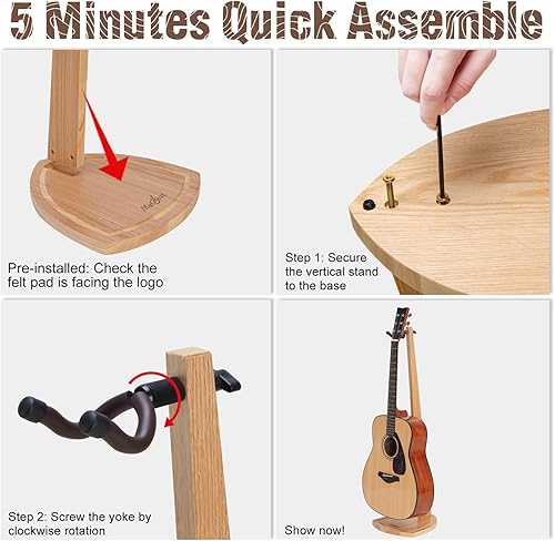 Miniatura 7 de Soporte de guitarra acústica, soporte de guitarra de madera de roble rojo, soporte de guitarra de piso para guitarra acústica, mandolina, soporte de