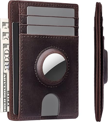 typecase Billetera delgada minimalista para hombre para AirTag, bolsillo frontal, de piel de caballo loco de primera calidad, con soporte para