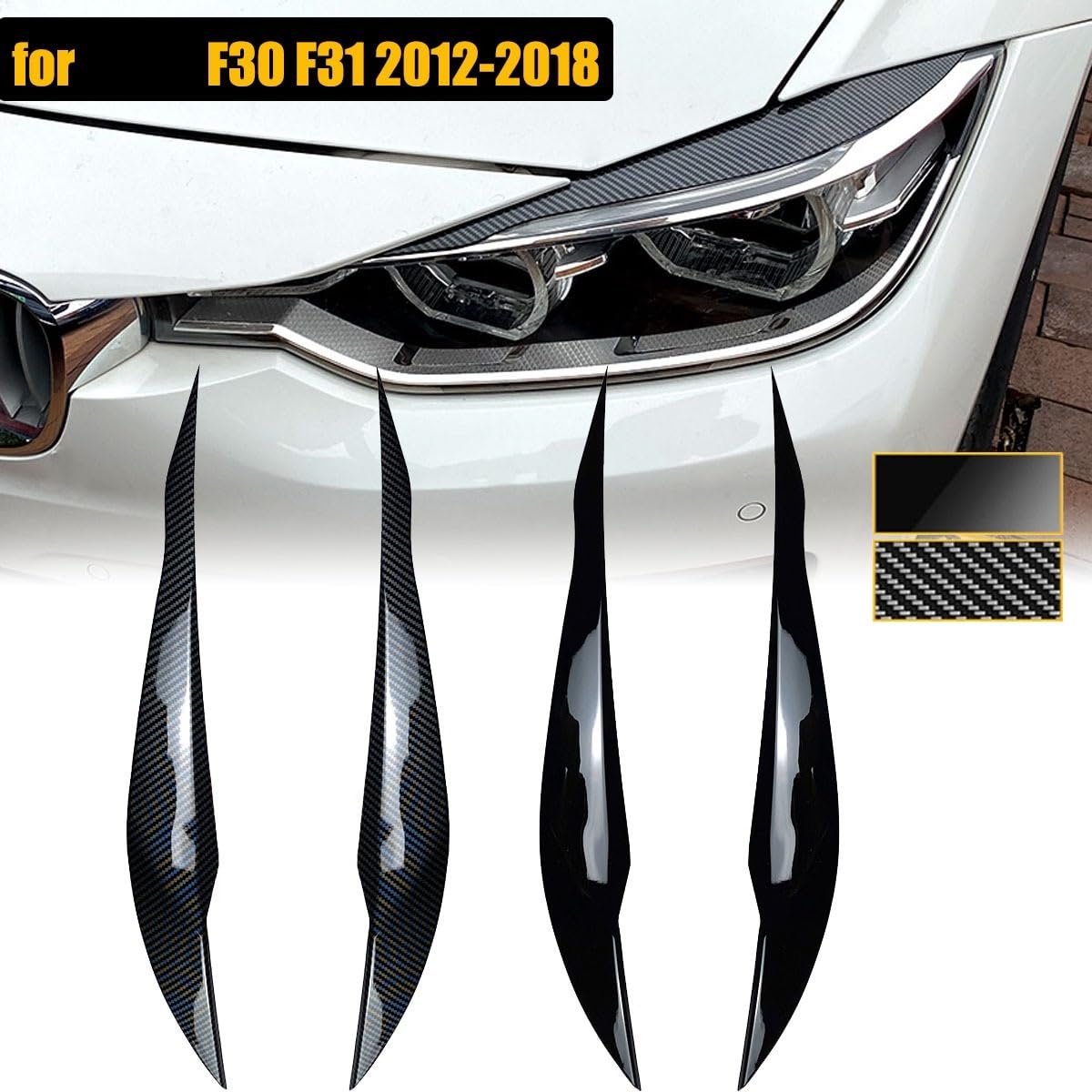 Sopraccigli Fari Per BMW Serie 3 F30 2013-2015 - 2 Pezzi Nero Piano - Foto 8