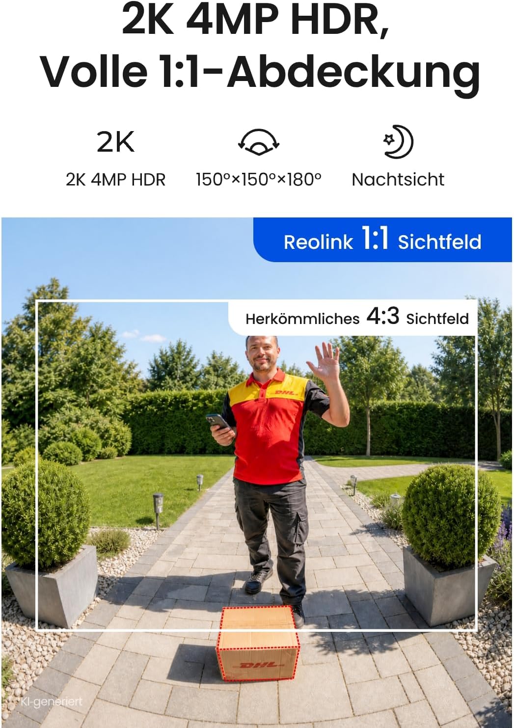 Reolink Akku Türklingel mit Kamera (2. Gen), 2K 4MP, 1:1 Kopf‑Fuß‑Ansicht - Analyse des détails et conception