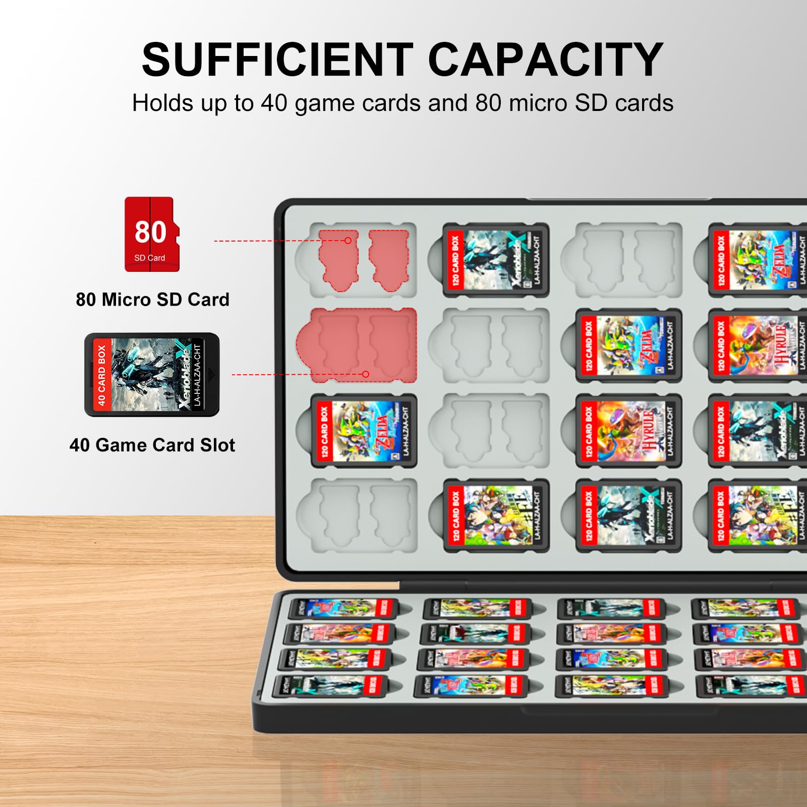 Jimofuga Switch Game Case for Nintendo Switch 2/Switch/OLED/Lite, Magnetic Switch-2 Game Case Holder with 40 Game Cards & 80 Micro SD Card Slots, Portable Travel Games Card Organizer, Gift Accessories - 3