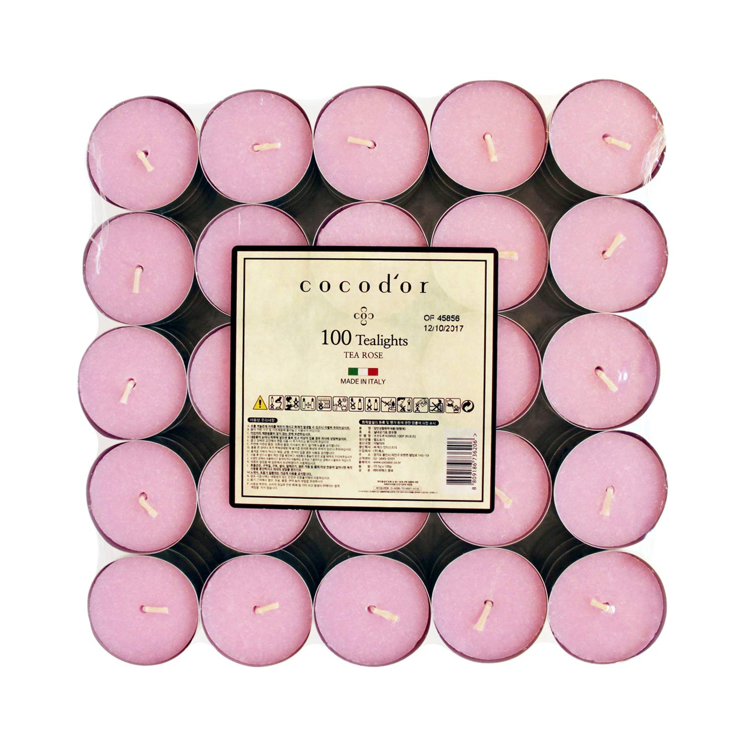 Cocod'or Scented Tealight Candles/Tea Rose / 100 Pack / 4-5 Hour Extended Burn Time/Made in Italy