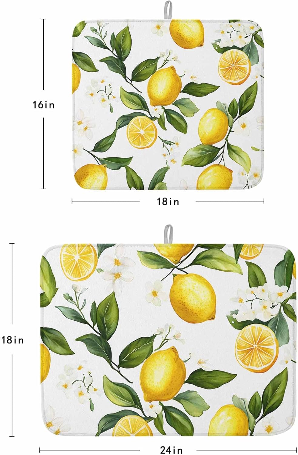 Drying Mats for Kitchen Counter 2 Pcs, Watercolor Country Lemon Farm 1 Microfiber Absorbent Dish Drainer/Rack Mat,Reversible Hangding Quick Drying kitchen Decor,18x24 Machine Washable