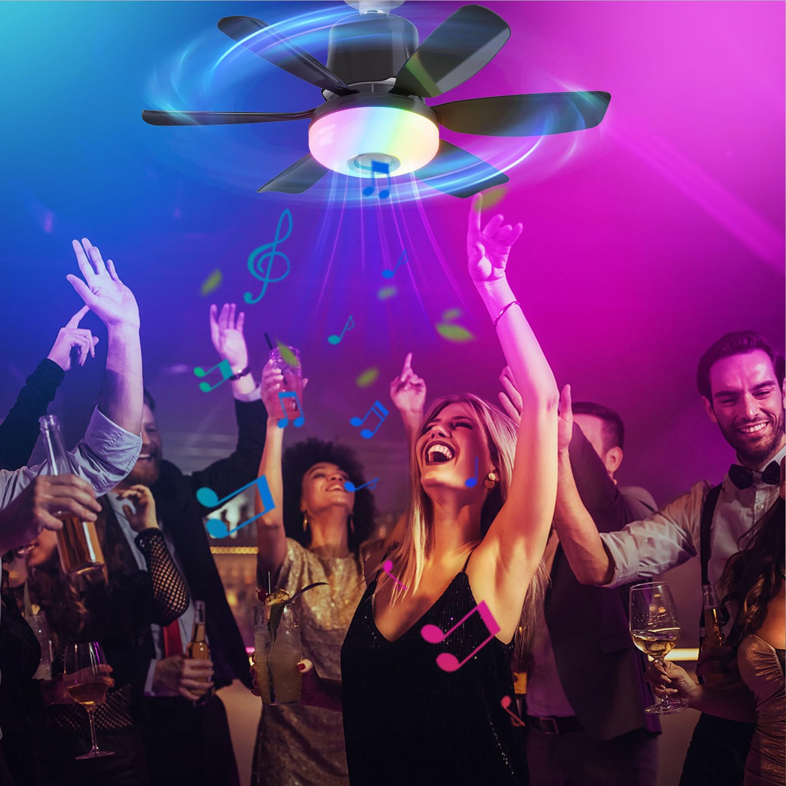 Ventilatore da Soffitto Moderno con Luce Con Altoparlante Musicale a | Lampada LED da Soffitto con Ventilatore per Casa, Dormitorio, Ufficio, Camera da