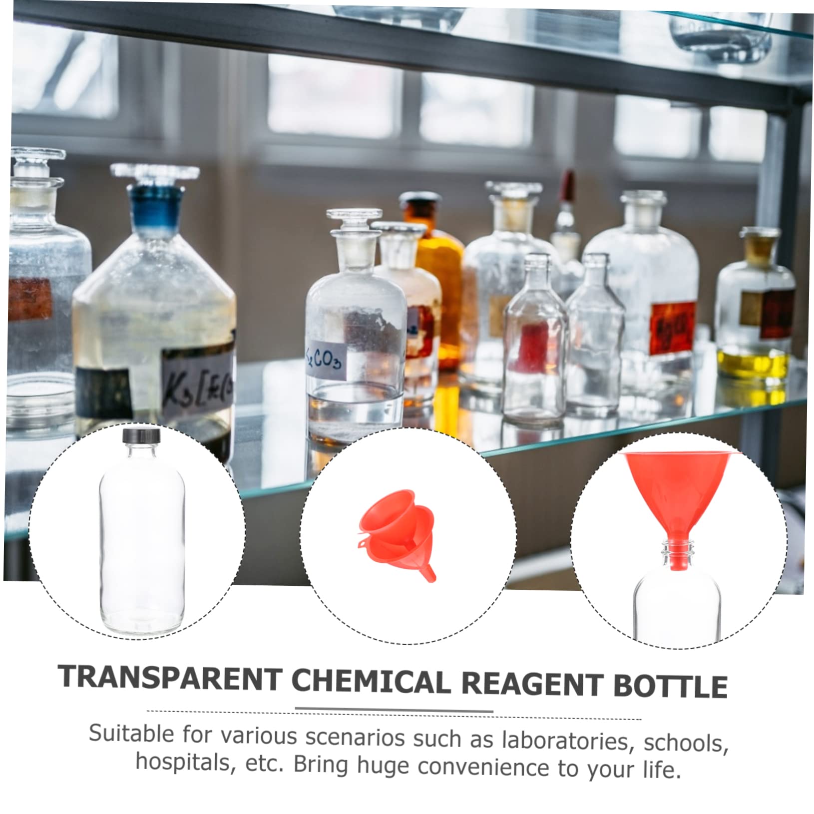PRETYZOOM Frascos de Reactivo de Vidrio 8 Piezas con Embudo Botellas de Boca Pequeña para Laboratorio Frascos de Transparentes para Productos Químicos