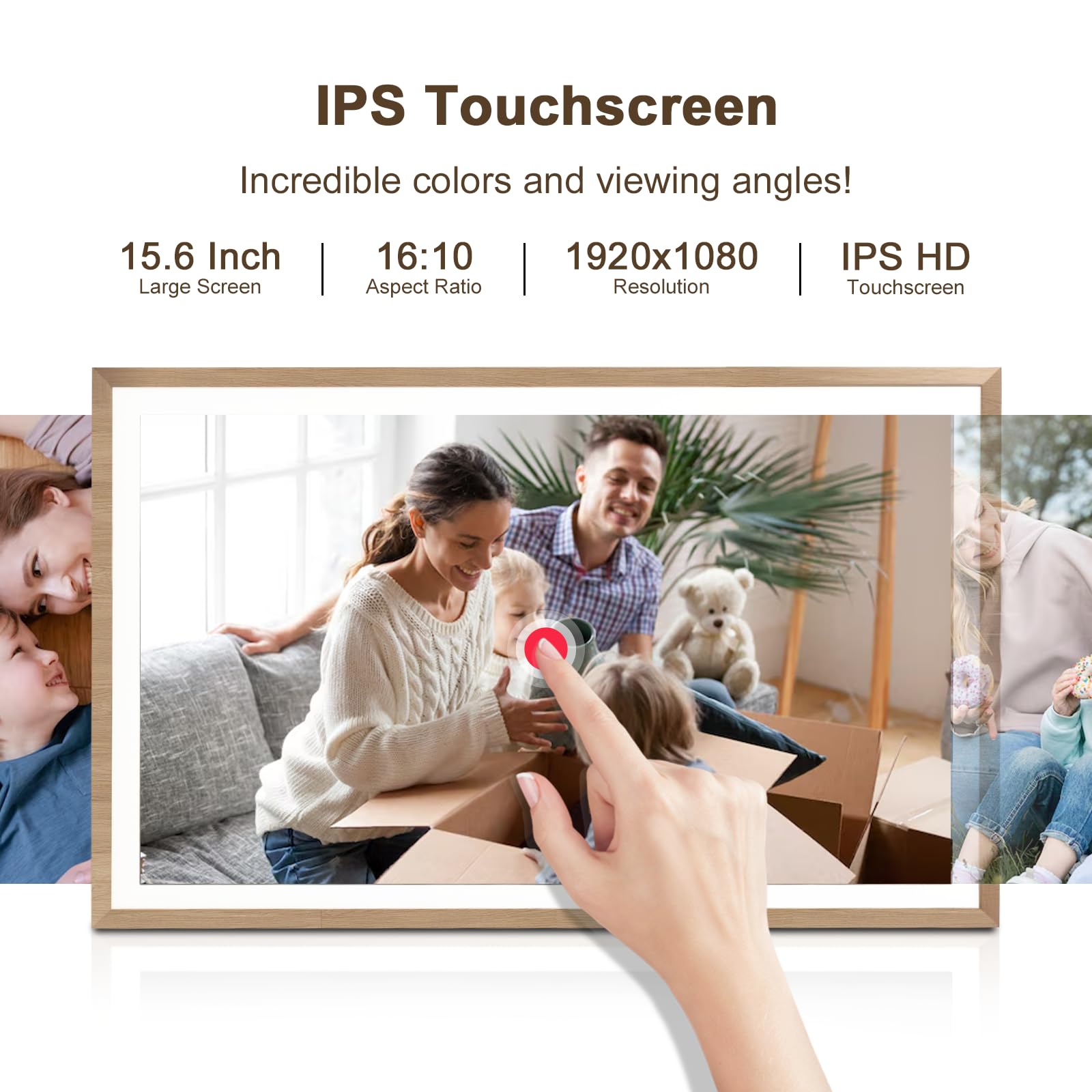 Frameo Digitaler Bilderrahmen 15,6 Zoll WLAN,1920x1080 FHD IPS Touchscreen Smart Fotorahmen Groß mit 32GB WALN Fernfreigabe von Fotos und Videos mit Kalender Wetter Musik