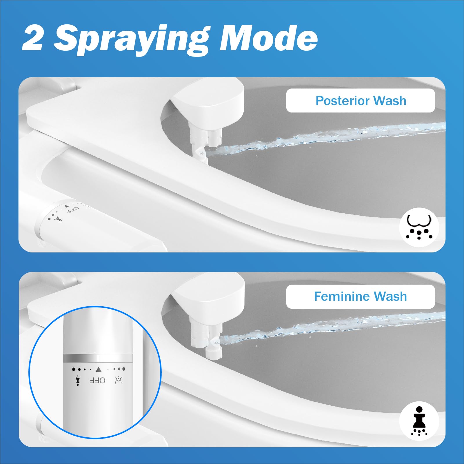 Ultra Slim Bidet Attachment for Toilet - Non-Electric Dual Nozzle Feminine Rear Wash - Adjustable Water Pressure - — view 2