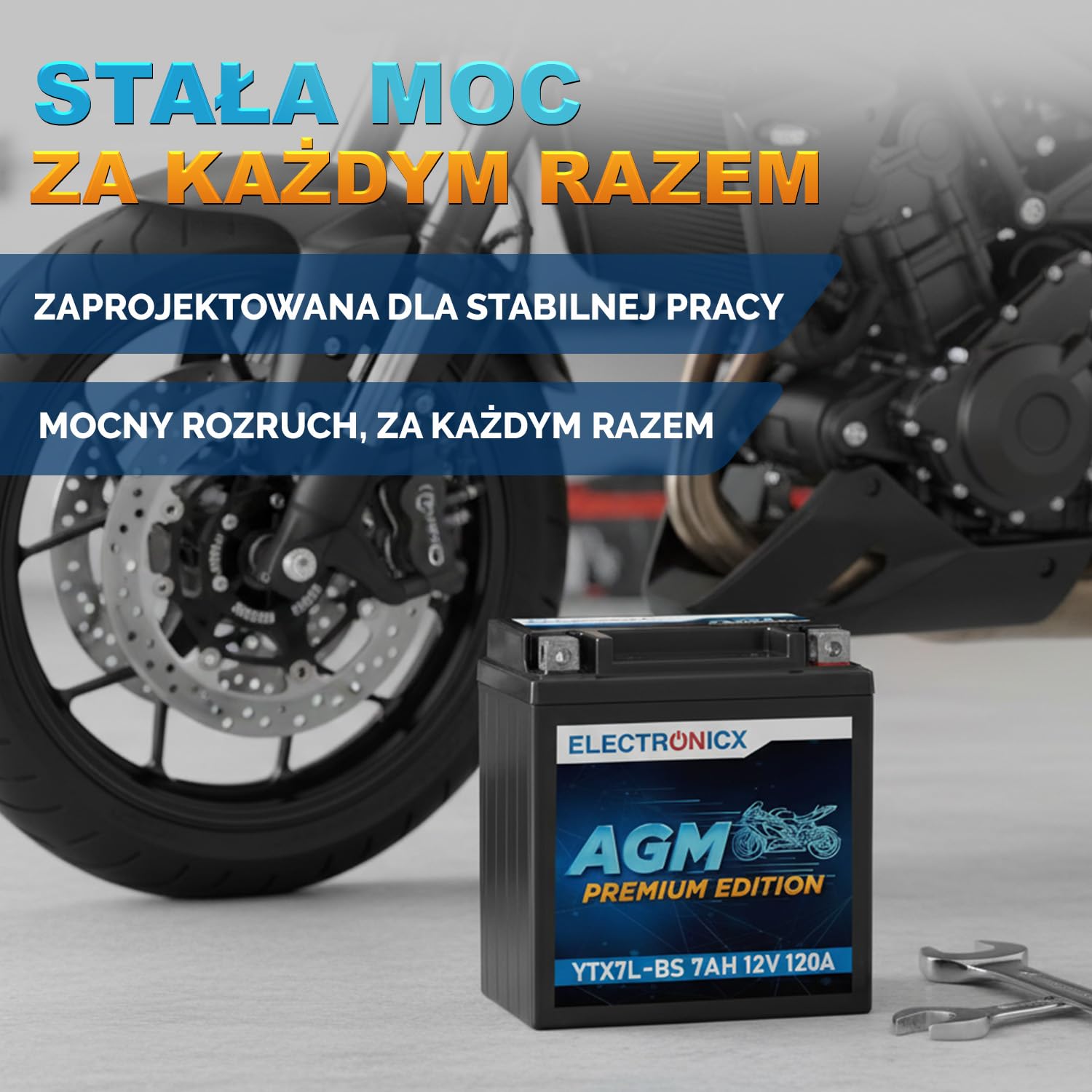 Electronicx AGM akumulator motocyklowy YTX7L-BS 12V 7Ah 120A – bezobsługowy, szczelny, kompaktowy, odporny na wibracje i wycieki – do skutera, quada i motocykla – Wymiary:113x70x128mm.