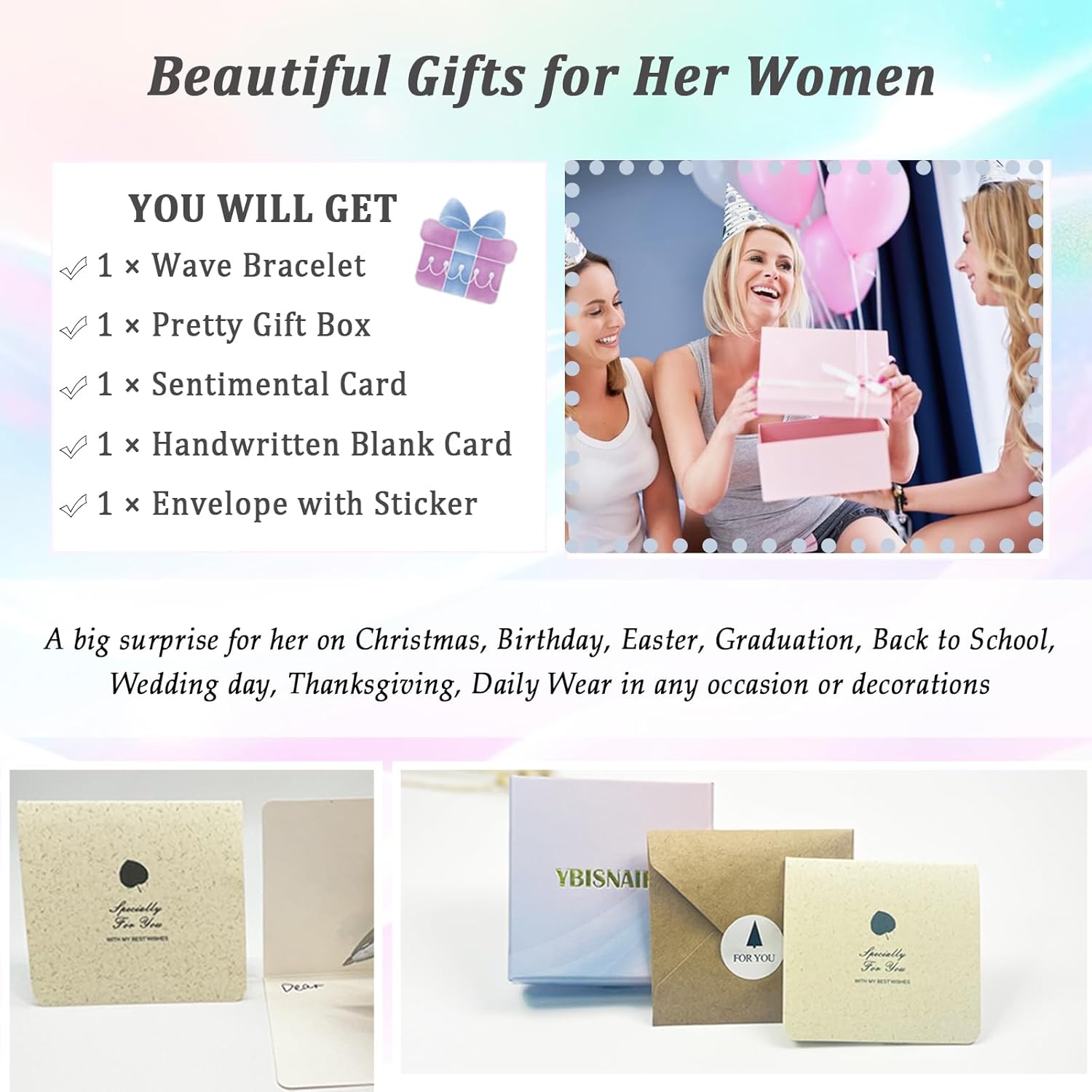 Birthday Gifts for Her Women, Unique Wave Bracelets for Happy Birthday 18th, 21st, 30th, 40th, 50th, 60th Birthday Gifts Ideas for Women Bestie Friend Sister Mom Daughter Wife Grandma Aunt - Image 8