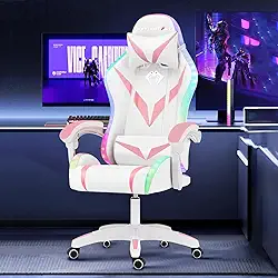 Cadeira Gamer RGB Python Fly com Iluminação Decorativa, Encosto Reclinável, Design Ergonômico para Escritório e Jogos (Rosa)