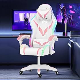 Cadeira Gamer RGB Python Fly com Iluminação Decorativa, Encosto Reclinável, Design Ergonômico para Escritório e Jogos (Rosa)