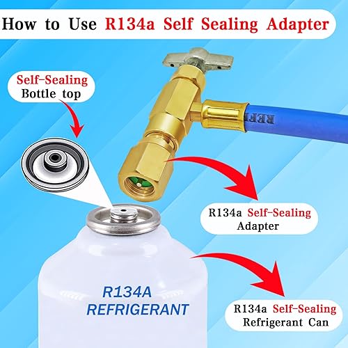 Miniatura 3 de R134a Kit de manguera de carga para refrigerador, kit de manguera de recarga de CA para refrigerador con 1 paquete de válvula de grifo perforadora