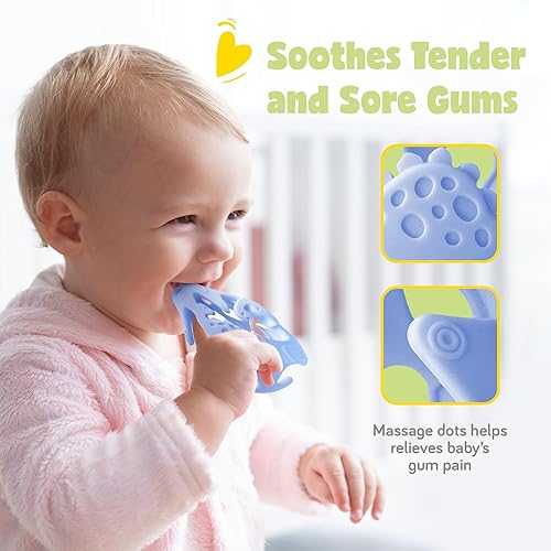 Miniatura 5 de Juguetes de dentición de dinosaurios juguetes sensoriales ligeros de silicona suave, texturizados para bebés de 0 a 18 meses, fáciles de limpiar,