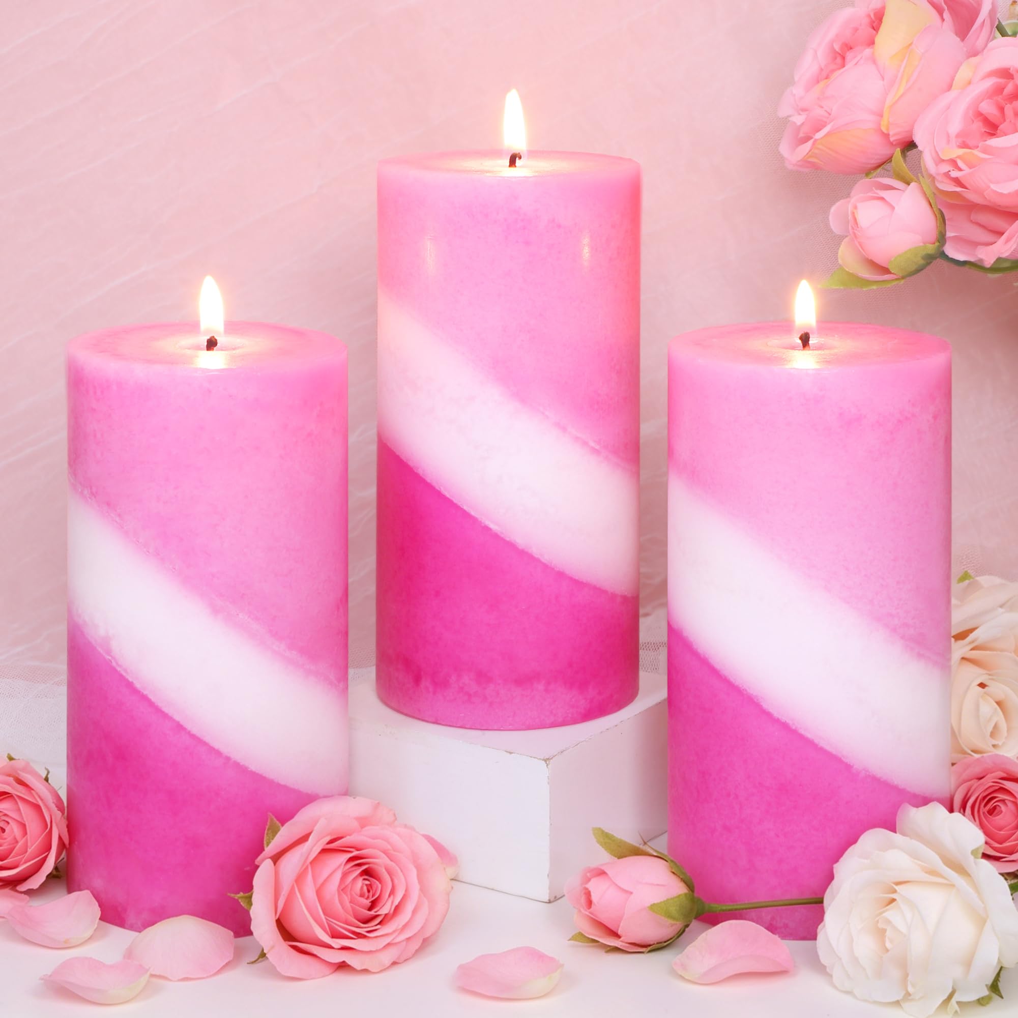 Candele decorative profumate a forma di rosa, 7,6 x 15,2 cm, a spirale, versate a mano, confezione da 3 candele decorative a lunga durata, per la casa, per San Valentino, decorazione