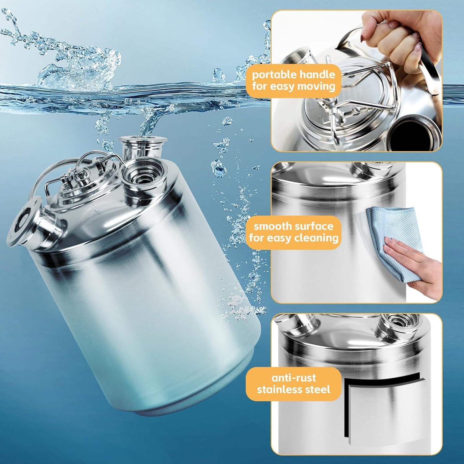 Limpiador de línea de cerveza de 10 L, lata de limpieza de acero inoxidable con tapa, compatible con lanzas de barril 3A/3S/1A+2S/2A+1S para mantenimiento de máquinas de tiro