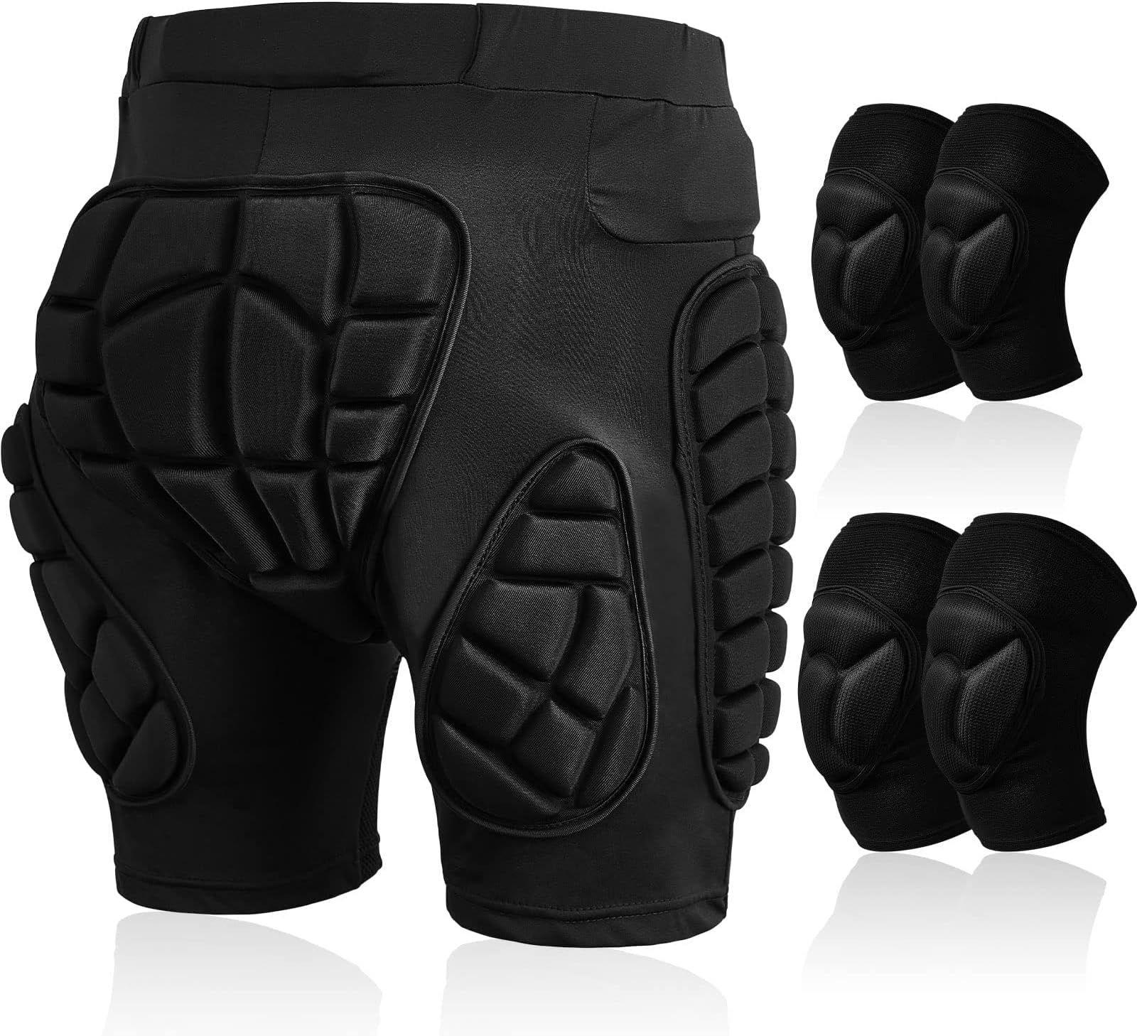 3 Set 3D Padded Hip EVA Protective Short Pants Knee Pads and Elbow Pads Set for Winter Sports(L-Size), Roller Snowboard Gear with Protective Padding for Men Women Ski Ice Skating Roller Snowboard Gear
