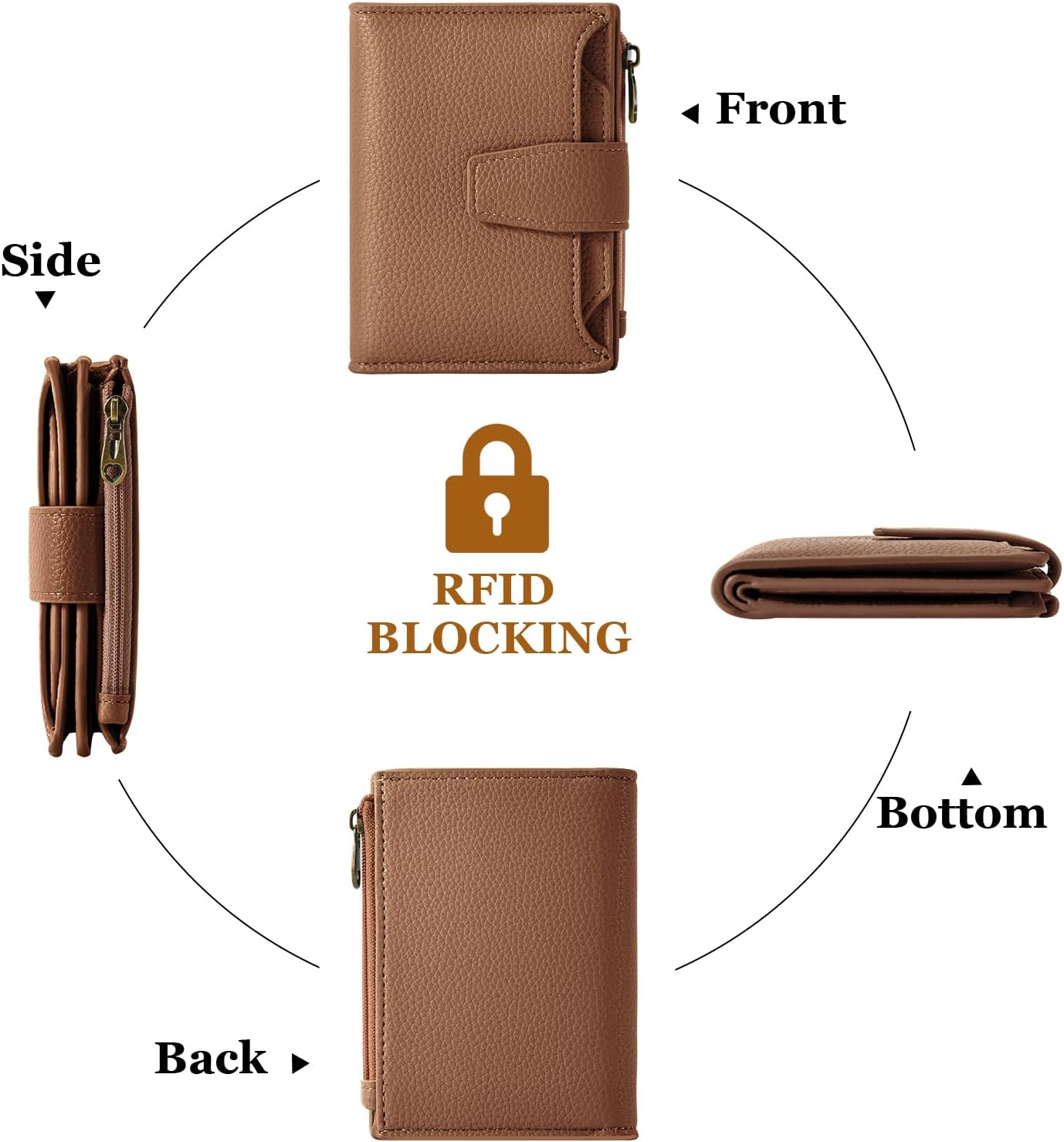 Small Wallet Women RFID Blocking Soft Leather Bifold Compact Card Holder Wallet for Women with Zipper Coin Pocket 4 ID Window - Image 4