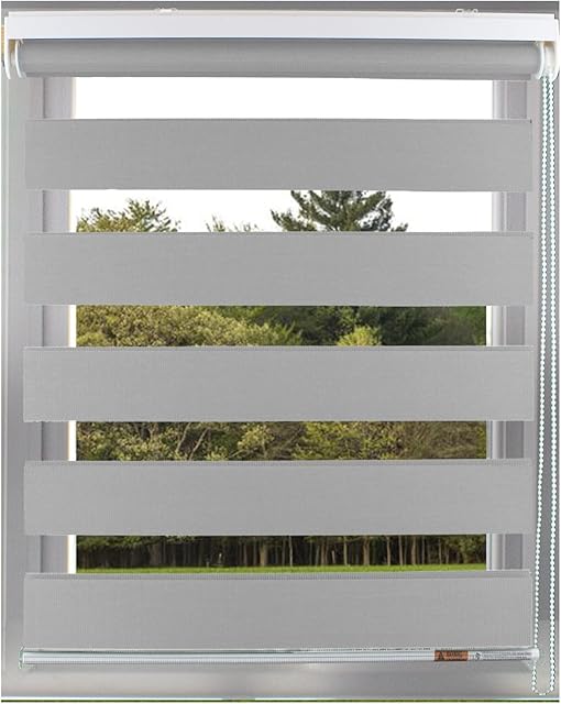 Aprica Day and Night Zebra Window or Door Roller Blinds with Child Safety Clips - Double Layer Fabric Elegant Durable and Easy to Clean (Light Grey, Width 60cm - Drop 160cm)