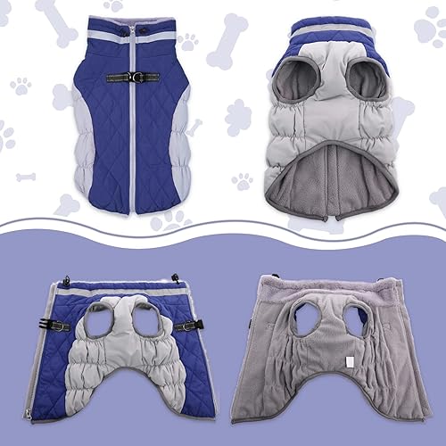 Miniatura 3 de Lelepet Abrigo de invierno cálido para perro, chaqueta para clima frío, chaleco reflectante de cuello alto, chaleco para perro con cuello de felpa,