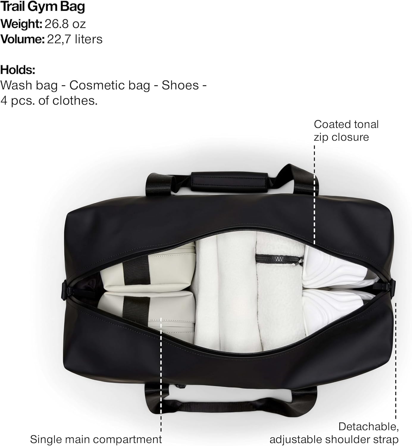 RAINS Trail Gym Bag - Black Waterproof Sports Duffel Bag for Men and Women with Shoulder Strap, Carry Handles and Mesh Pocket for Training or Travel - 2 Year Warranty - Image 4