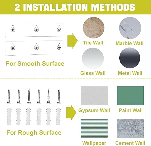 Miniatura 6 de Estantes de baño acrílicos adhesivos, paquete de 2 estantes de ducha transparentes autoadhesivos, estantes flotantes transparentes montados en la