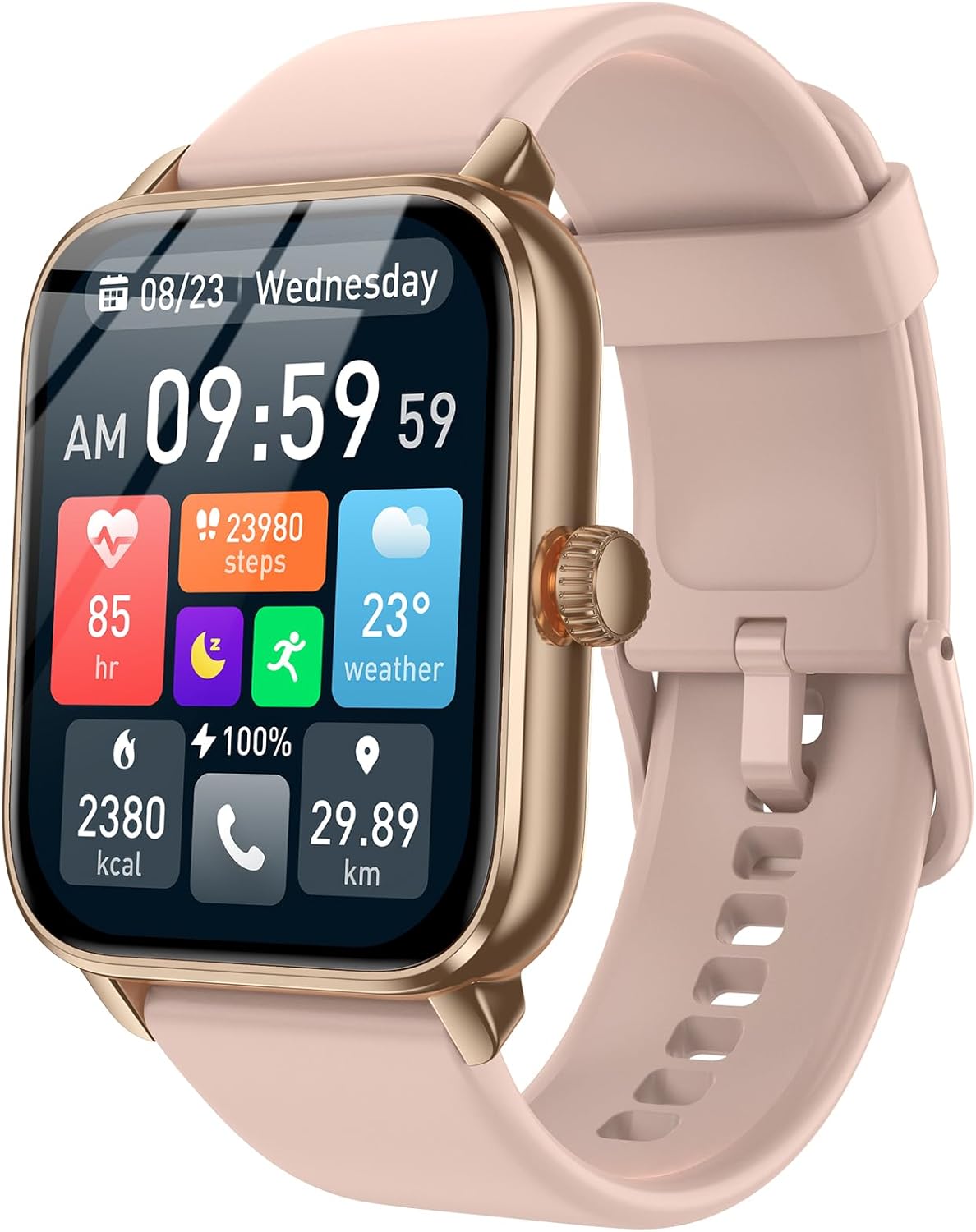 Smart Watches for Men Women with Alexa Built-in, Bluetooth Call, 1.85" HD Touchscreen, 120+ Sport Modes, IP68 Waterproof, 7-Day Battery, 24/7 Heart Rate & Sleep Monitor for Android iPhone (Pink)