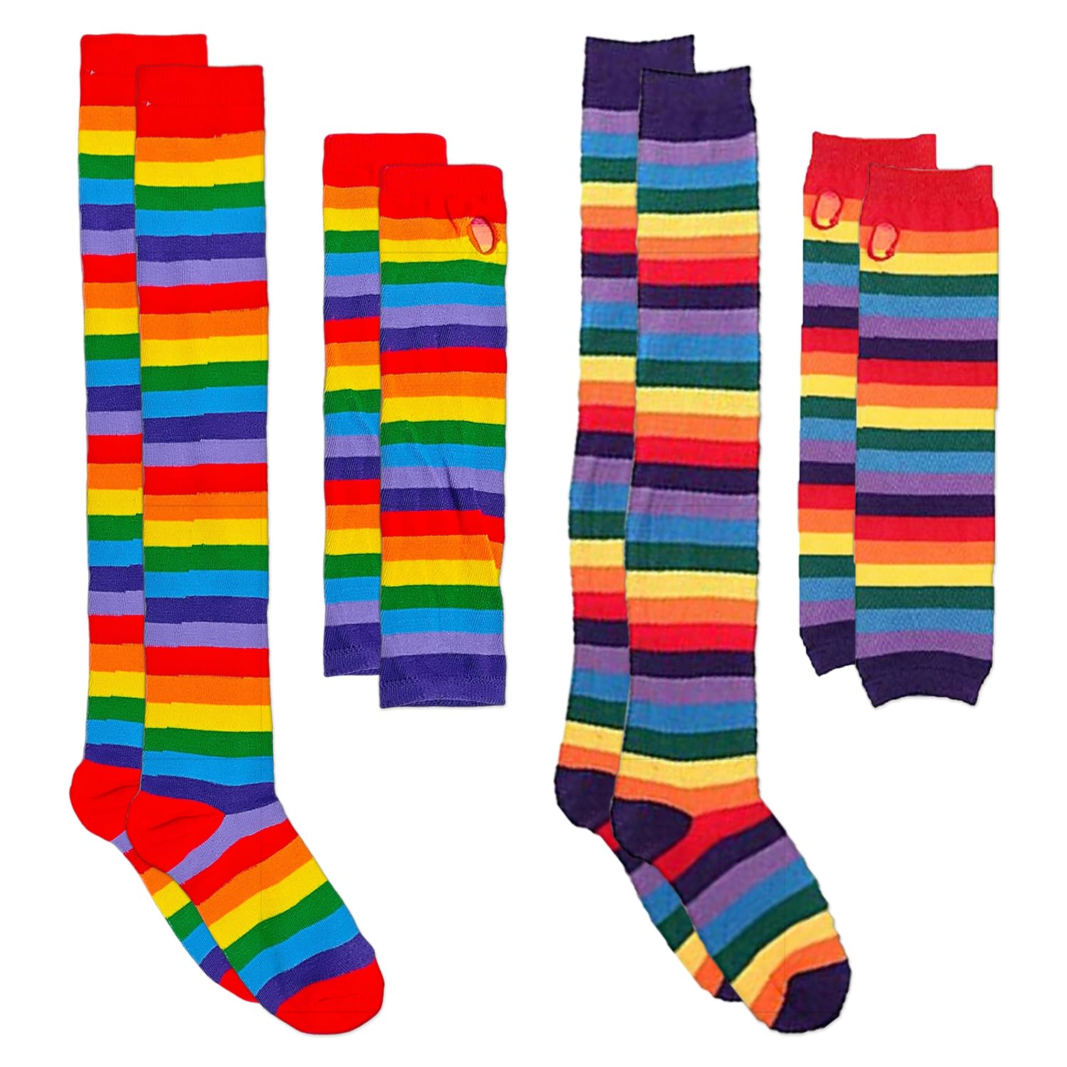 Tvsvkwe Color 2 Pairs Of Ful Striped Socks And 2 Pairs Of Ful Striped Gloves, Stylish Personality Gloves, Clothing Accessories, Elastic And Comfortable Socks.