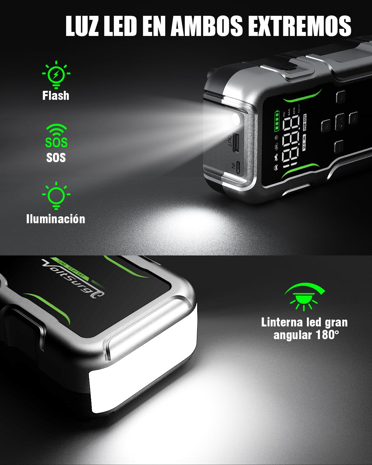 7000A Arrancador de Baterias de Coche con Compresor de Aire, Arrancador de Coches con 160PSI Inflador de Neumáticos, 12V Jump Starter (Todo Gasolina o 12L Diésel) con Pinzas de Seguridad, Lumen LED