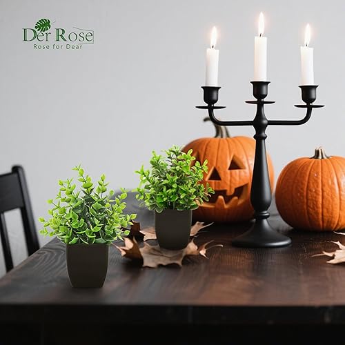 Vista 2 de Der Rose Paquete de 4 plantas falsas negras para decoración de baño, mini plantas artificiales en maceta para decoración de Halloween, decoración