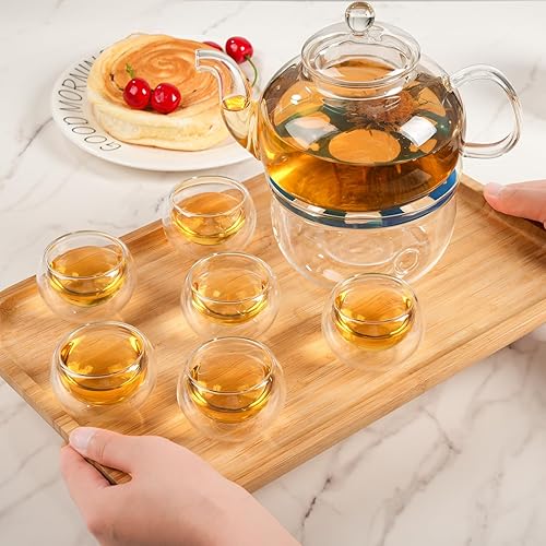 Miniatura 9 de Juego de tetera de cristal 27 onzas  271fl oz hervidor de vidrio seguro para estufa con 6 tazas de té pequeñas de doble pared e infusor de té suelto
