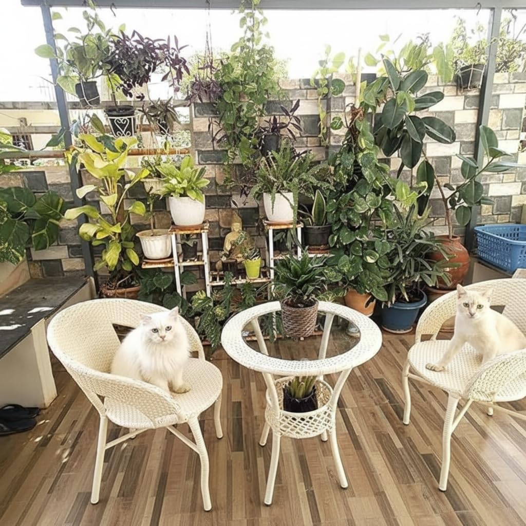 Premium Designer Garden/Balcony/Terrace/Coffee/Poolside Patio Wicker Seating Chair and Table Set Outdoor Furniture (D-12 OFFWHITE, 2 Chair 1 Table)