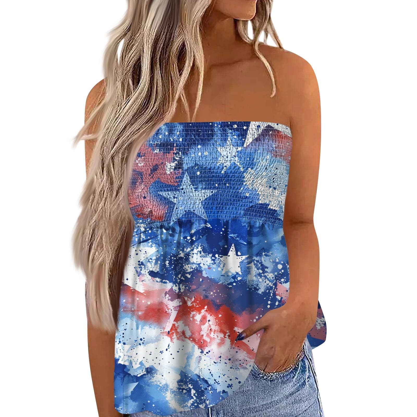 Tube Tops for Women Strapless Elastic Trim Vintage Tanks Backless Sexy Casual Bandeau Sleeveless Shirts