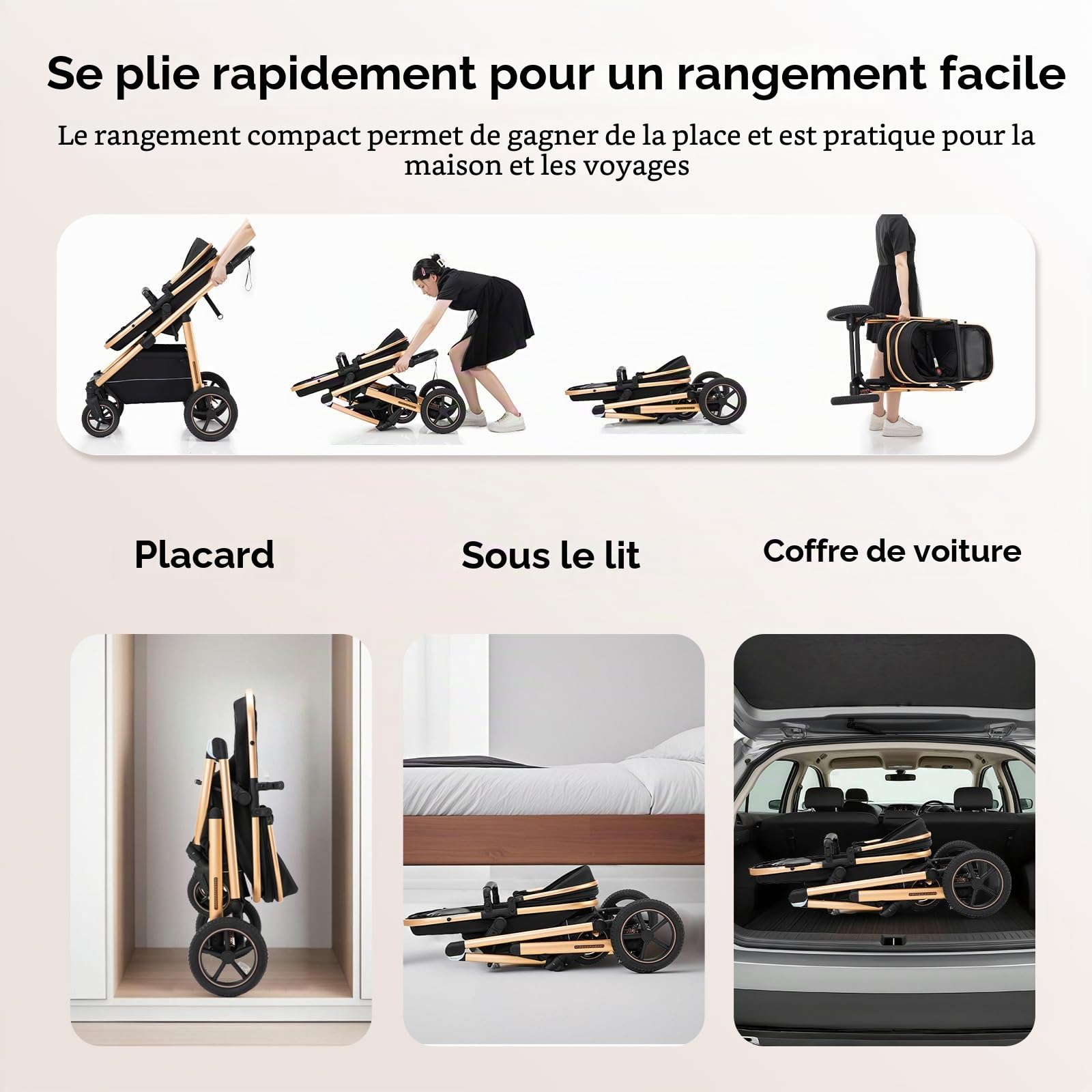 Zkipm Poussette 3 en 1 SystèMe de Voyage, Landau avec SièGe, Poussette pliable et modulable, Cadre en Alliage D'Aluminium, Adapté aux BéBéS de 0 à 4 Ans