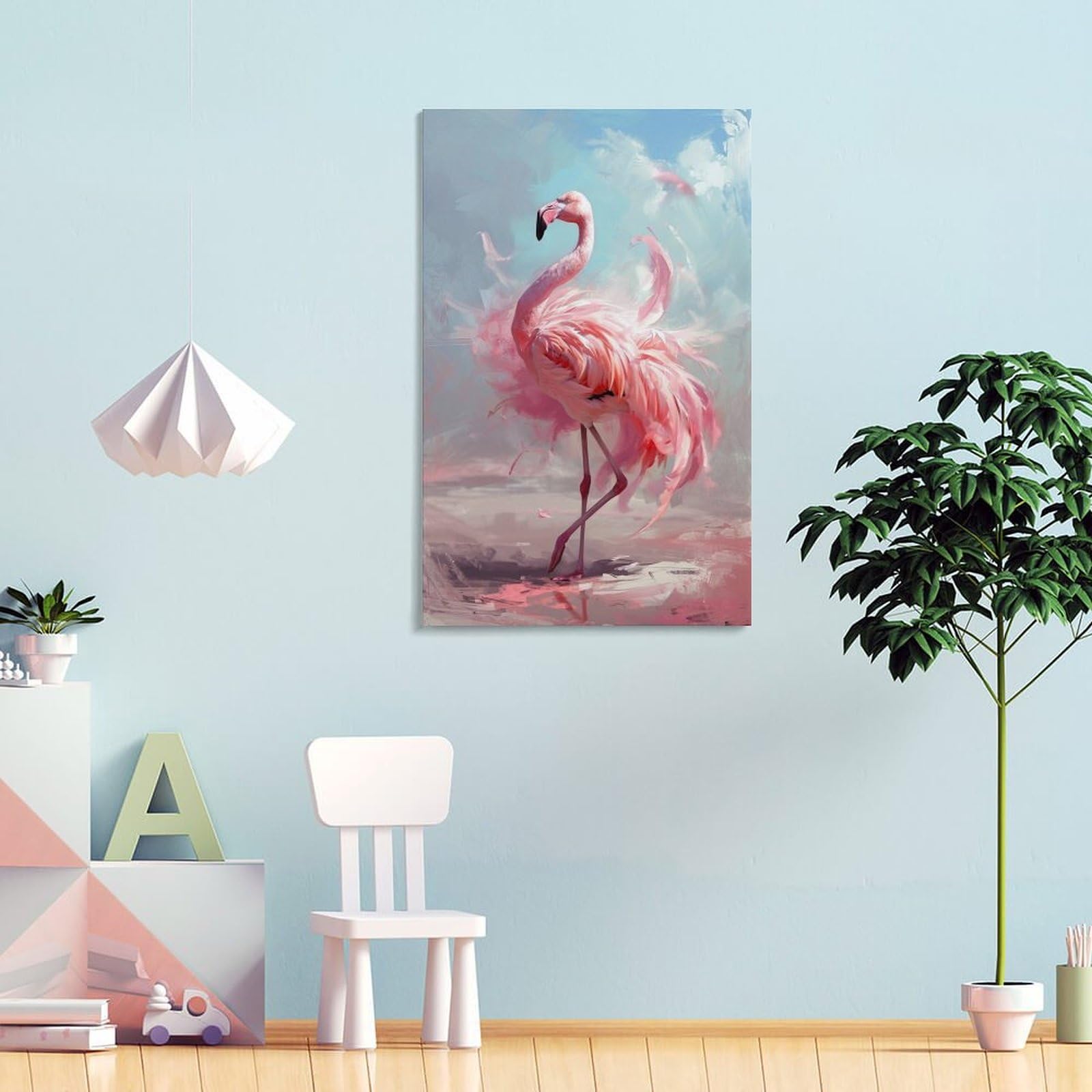 鳥 原画 アクリル画 インテリアアート「フラミンゴ一家」 【公式通販】