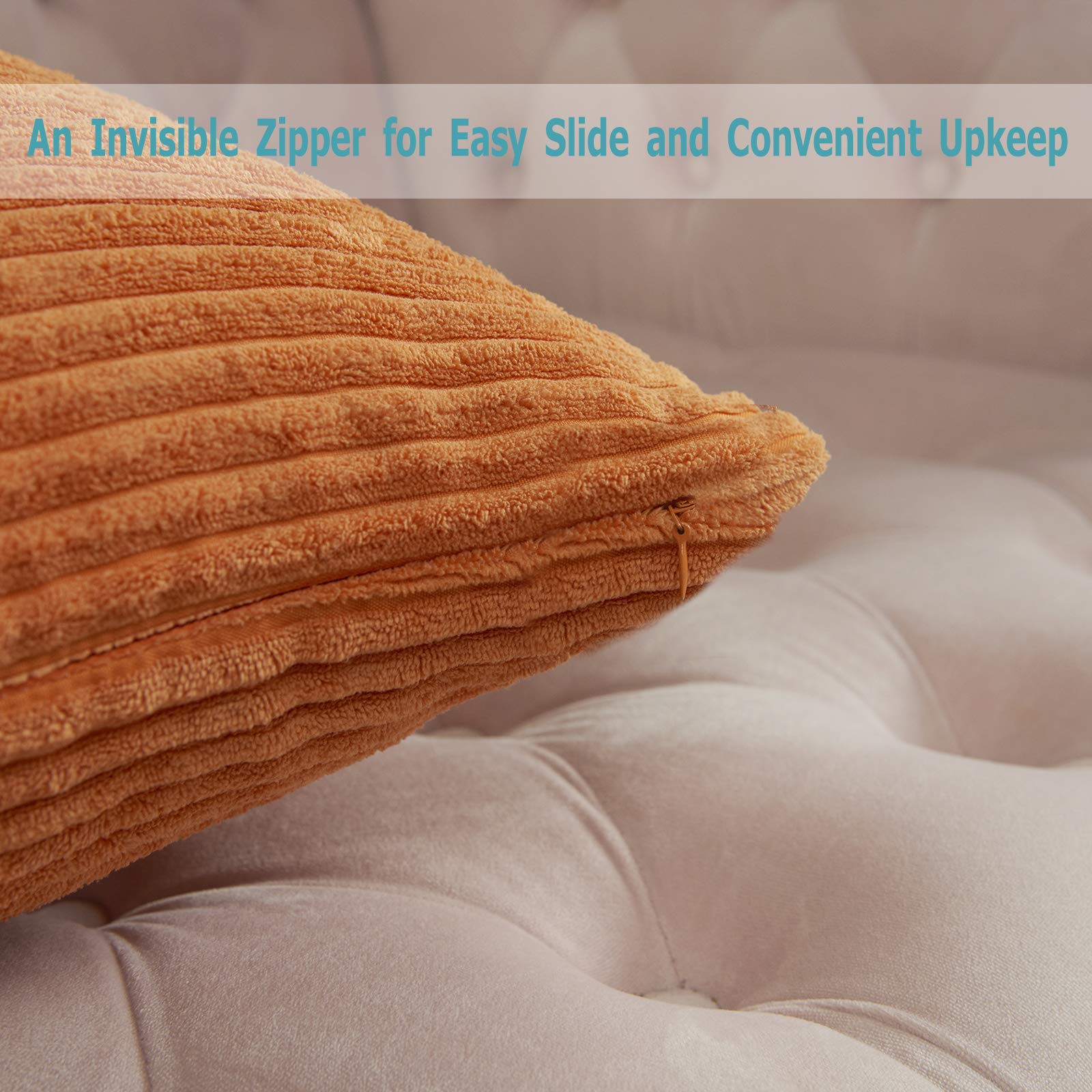 Volcanics Corduroy Cushion Covers Pack of 2 Decorative Square Throw Pillow Covers Cushion Soft Pillowcase 50 x 50cm (20 x 20 Inches) for Home decor Sofa Couch Bedroom Orange - Image 3