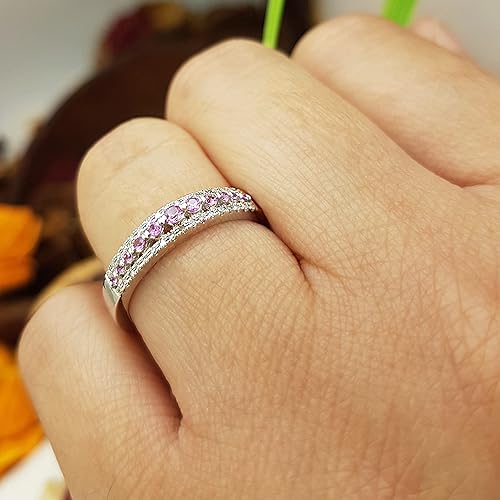 Miniatura 2 de Dazzlingrock Collection Anillo de aniversario redondo de triple fila de diamantes o diamantes blancos para mujer en oro