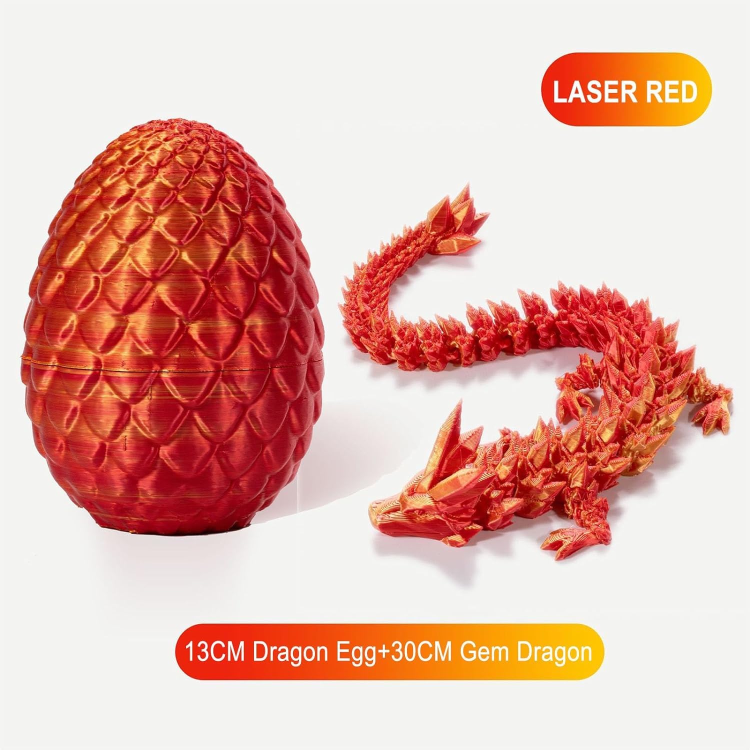 Huevo De Dragón Articulado Impreso En 3D – Cristal Con Dragón Desplegable De 30 Cm – Decoración Fantástica Y Regalo Para Coleccionistas – Rojo