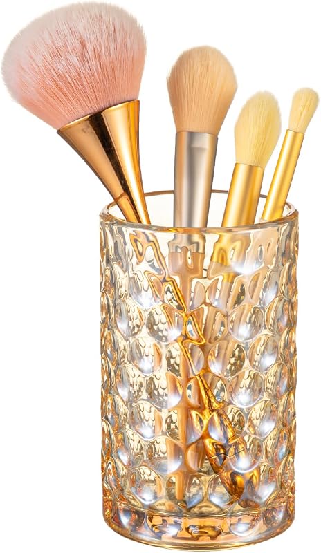 Porta-pincéis de maquiagem de vidro DASITON com estampa de poás, cor Amber, 20,07 cm x 7,39 cm x 7,39 cm, 1 unidade