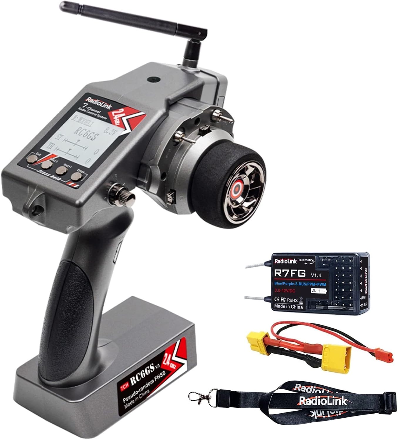 HTLNUZD Radiolink RC6GS V3 7 Channels 2.4GHz RC Transmitter, with R7FG Gyro RX Volt Telemetry Integrated Receiver Dual Mix Programmable Controller for Crawler, Tanks, Buggy, Boats