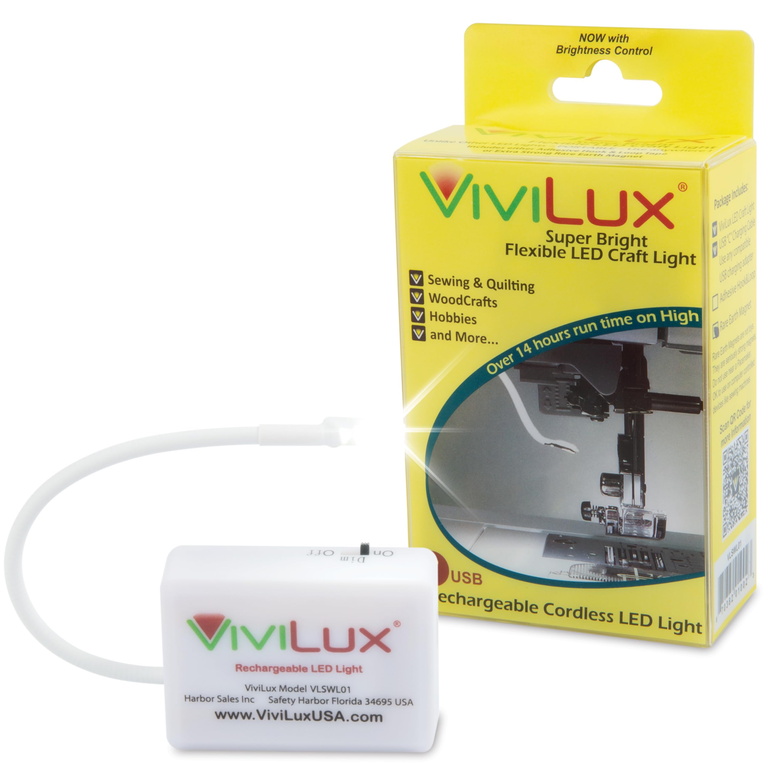 ViviLux LED Craft & Sewing Light, 1200 Lumens, Adjustable Task Light for Crafts and Hobbies, Rechargeable Battery, Mounts with Rare Earth Magnet – for Attachment to Metal Surfaces Only