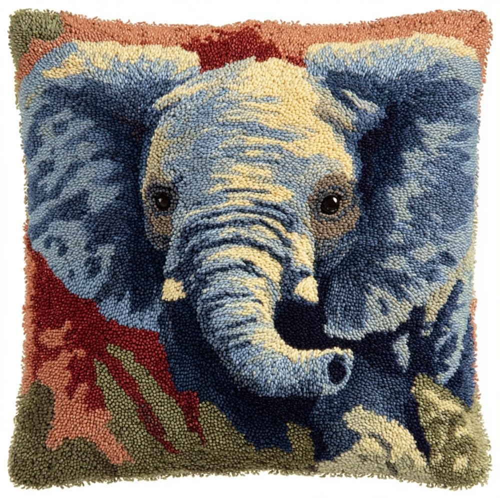 FWRTYCB Latch Hook Pillow Kits for Adults Baby Elephant Knitting Kits Cush