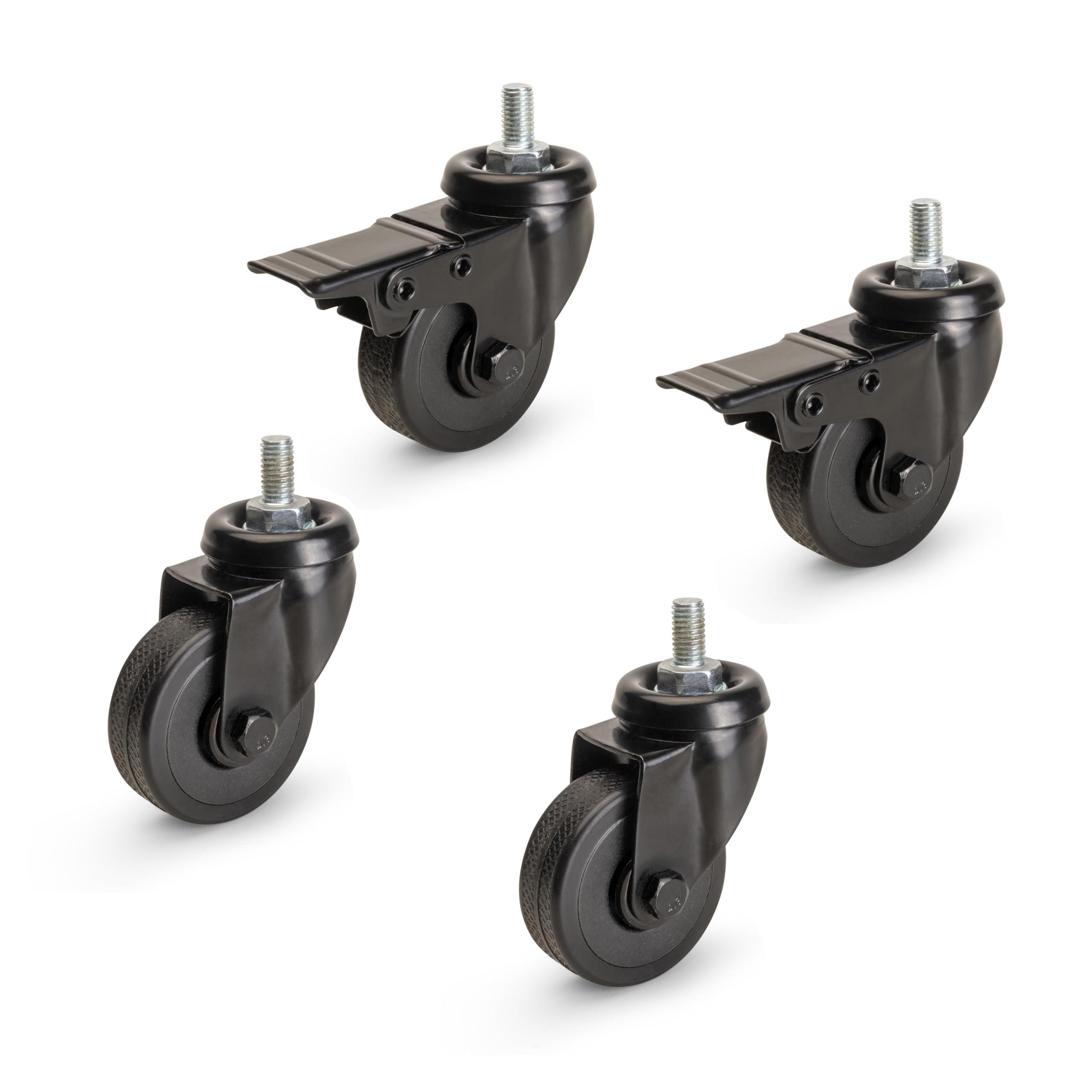 Emuca - Kit of 4 castors Black castors with bolt, diameter 50mm, Plastic and Steel, Black โ image 1
