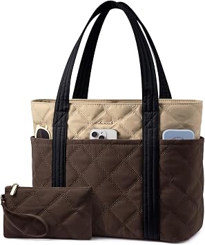 LOVEVOOK Laptop Tote Bags for Women, Lightweight Puffer Handbag for School, Large Work Handbags Ladies Tote Bag with Zip, Quilted Shoulder Bag for College Shopping Work Travel Gym Beach