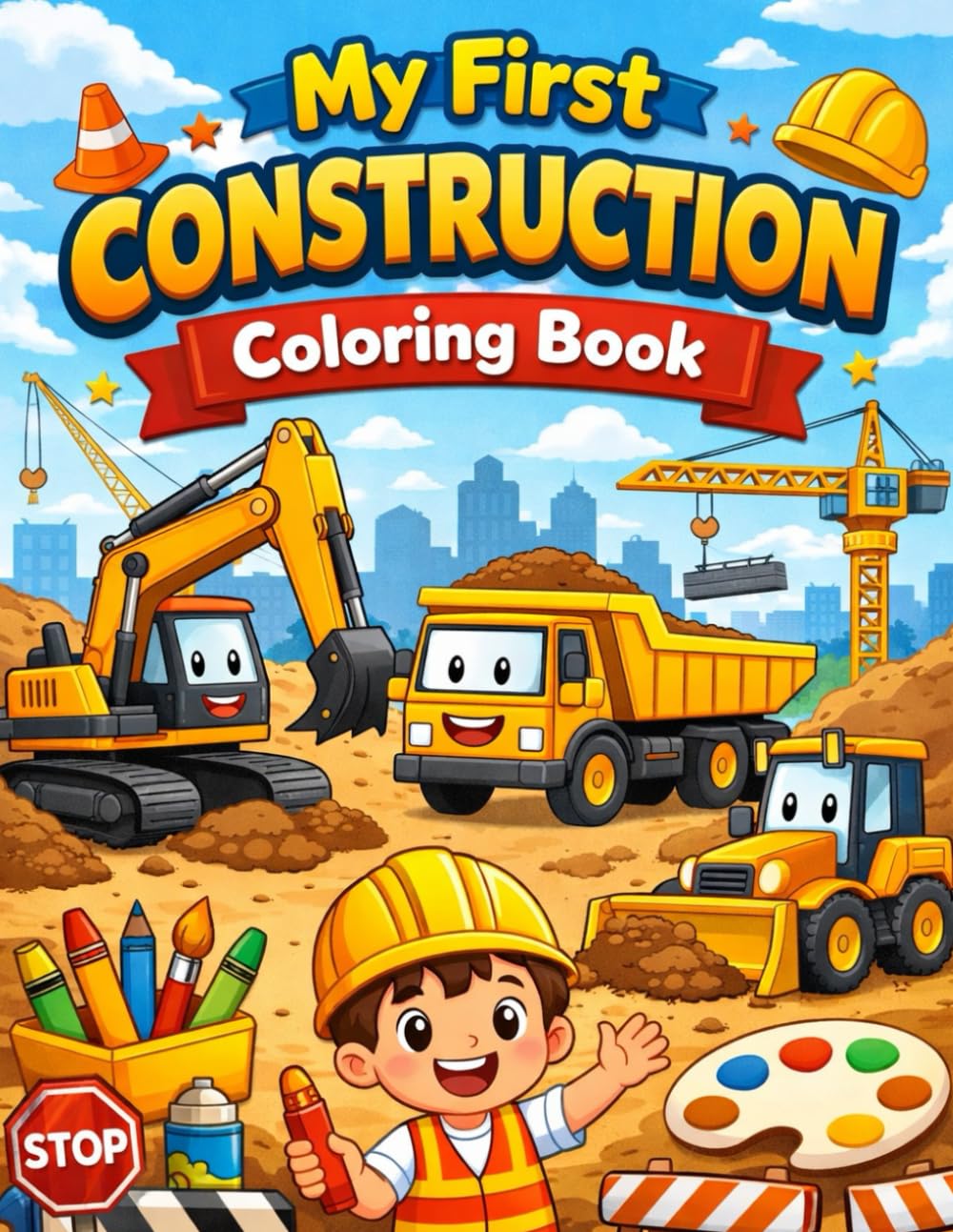 My First Construction Coloring Book for Kids: Big & Easy Construction Trucks and Vehicles for Toddlers and Preschoolers Ages 3–7 | Excavators, Dump Trucks, Cranes & Bulldozers