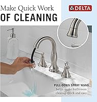 Vista 2 de Delta Faucet Cassidy Pull Down Bathroom Faucet, Brushed Nickel Widespread Bathroom Faucet 3 Hole, Bathroom Sink Faucet with Magnetic Docking