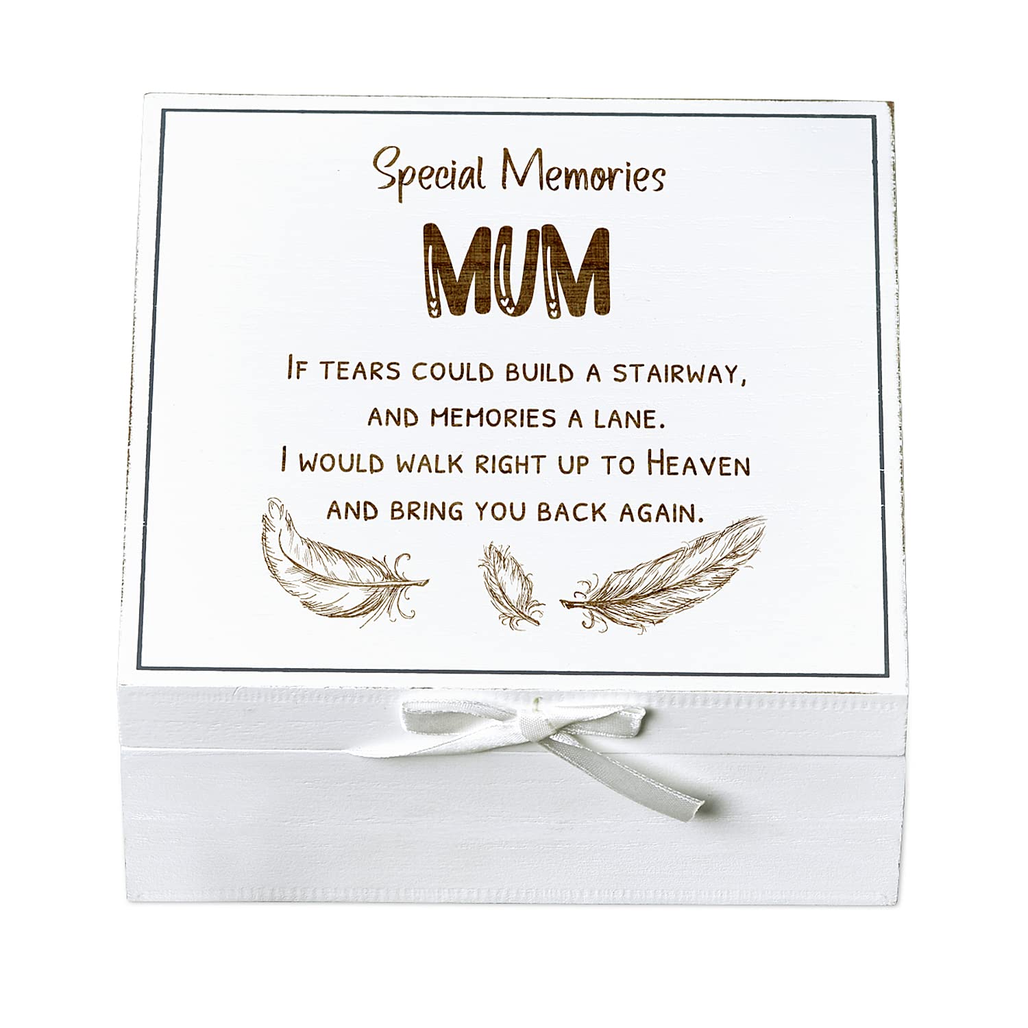ukgiftstoreonline Mum Remembrance Memory White Keepsake Box With Feather Design