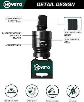 1 Impact Swivel Socket Set, Universal Joint for Tight Spots in Car Repair | 360° Pivoting U-Joint Adapter, Cr-Mo Steel Ball Spring Design, Reaches Confined Engine Bolts, Fits Impact Wrenches & Ratchets