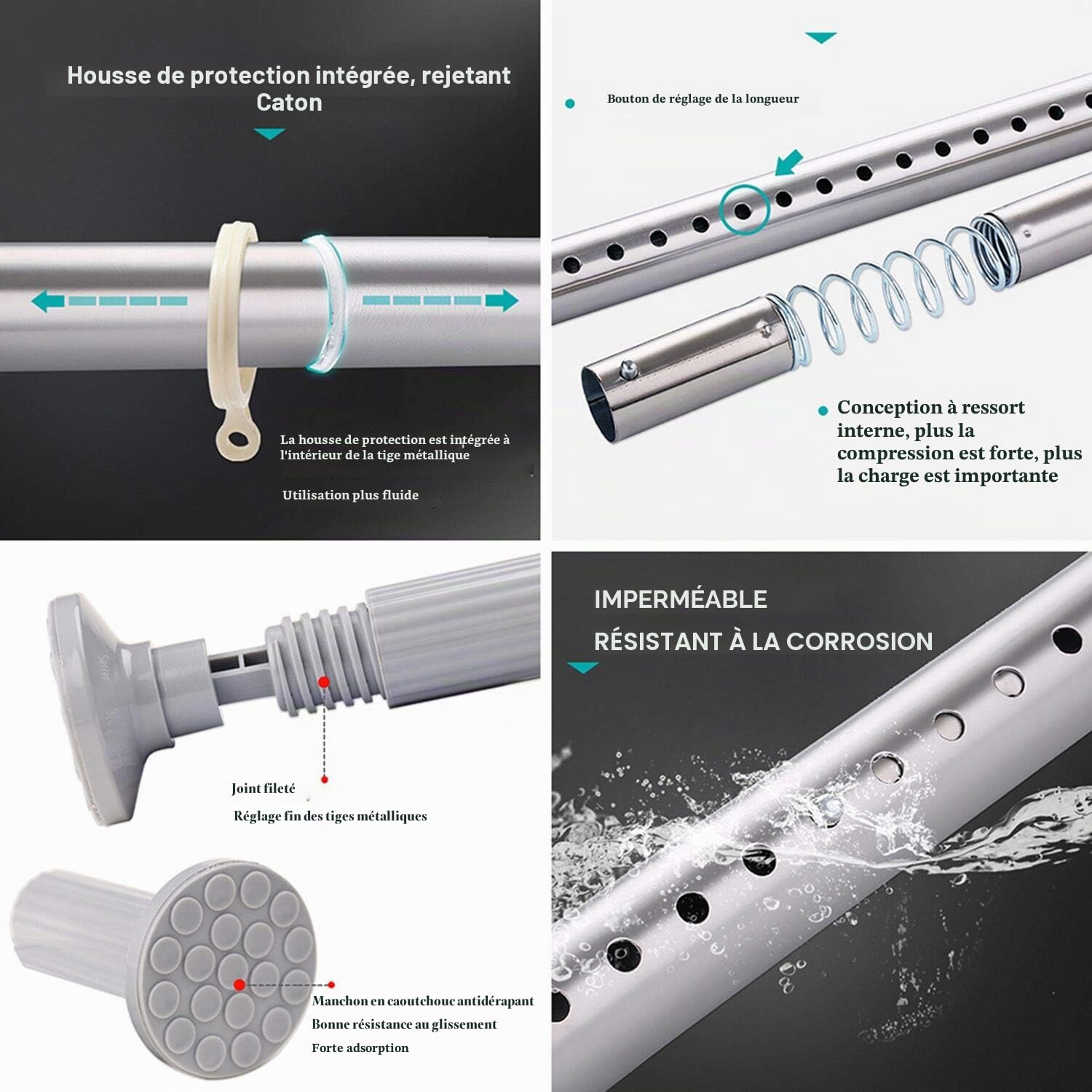 328-377cm Extensible Tringle à Rideau, Tige en acier inoxydable, Diamètre 32mm, Montage Sans Vis ni Perçage (Gris,328-377cm)