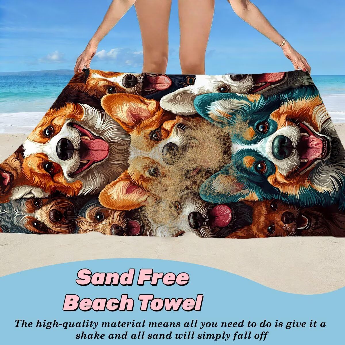 Telo Mare Microfibra, Telo Mare Grande 100x220 cm 2 Pezzi, Asciugamano Palestra Uomo Donna Antisabbia Teli Spiaggia Asciugatura Rapida Asciugamani Microfibra Accessori Spiaggia per Viaggi (Cane) -4057