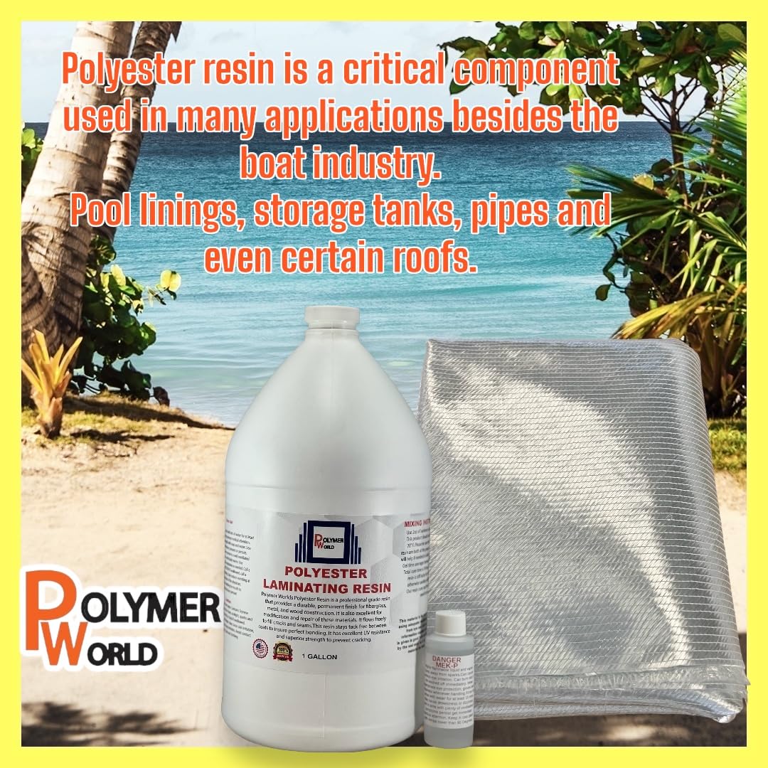 Polymer World- Polyester Resin with Rolled 1708x50x4.7 Yard Biaxial Cloth, Fiberglass Repair Kits for Boats, Automotive, RV Canoes, Jetski, Snowmobiles, with MEKP